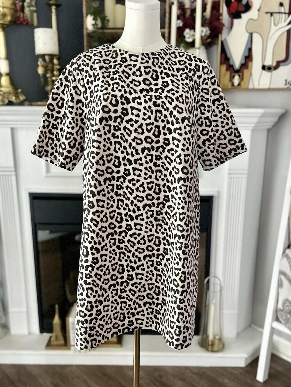 H&M Short-Sleeved Leopard Print Shift Dress Women’s Size Medium - Picture 5 of 9